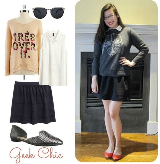 Geek chic skater skirt outfit