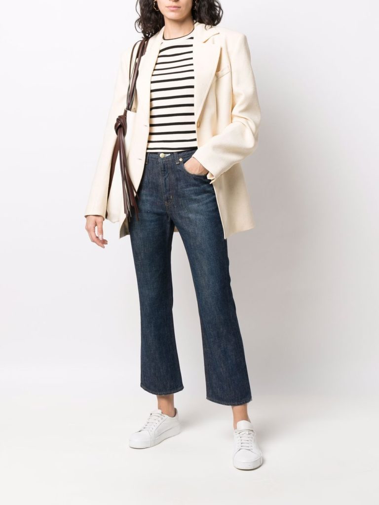 Chic Jeans, Luxurious Blazer & Classic Striped Tee - how to style cropped bootcut jeans