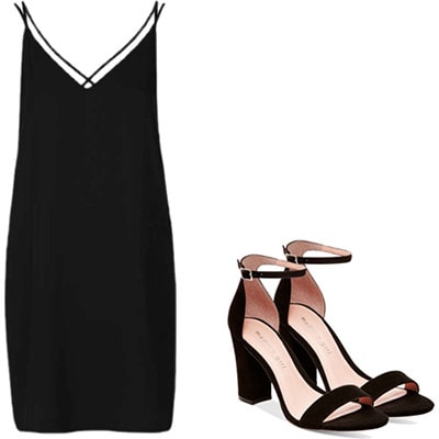 1990s outfit: Slip dress and strappy heels