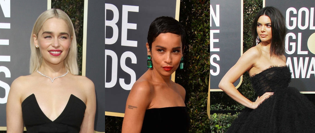 2018 red carpet beauty: Emilia Clarke, Zoe Kravitz, and Kendall Jenner at the 2018 Golden Globe Awards