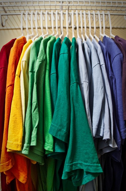 sorting clothes by color