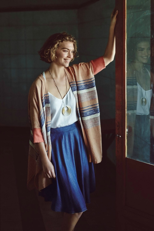 Anthropologie denim mini skirt and blanket cardigan