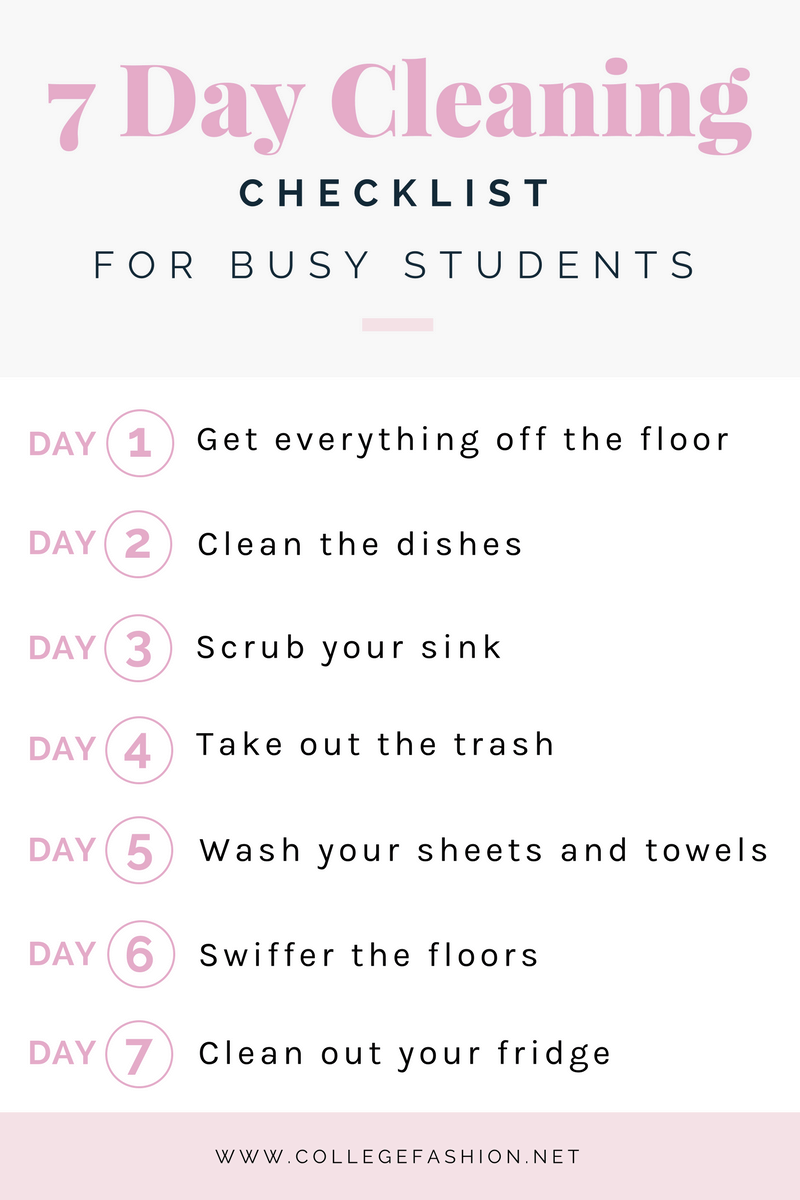 7 Day cleaning checklist for busy students