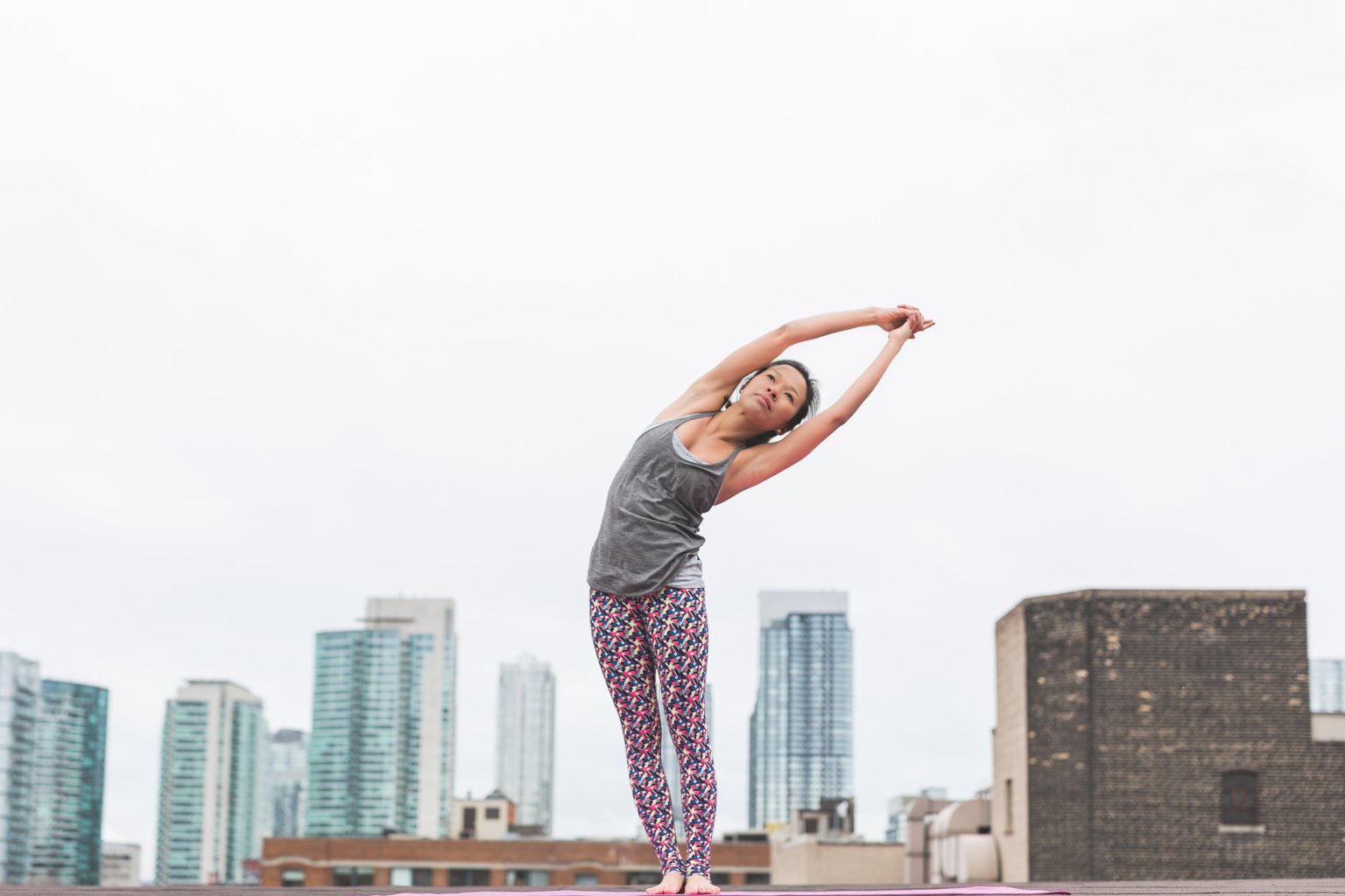 A person stretches their body