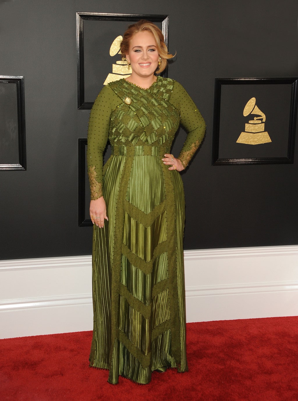 Adele in Givenchy Haute Couture green gown at the 2017 Grammy Awards