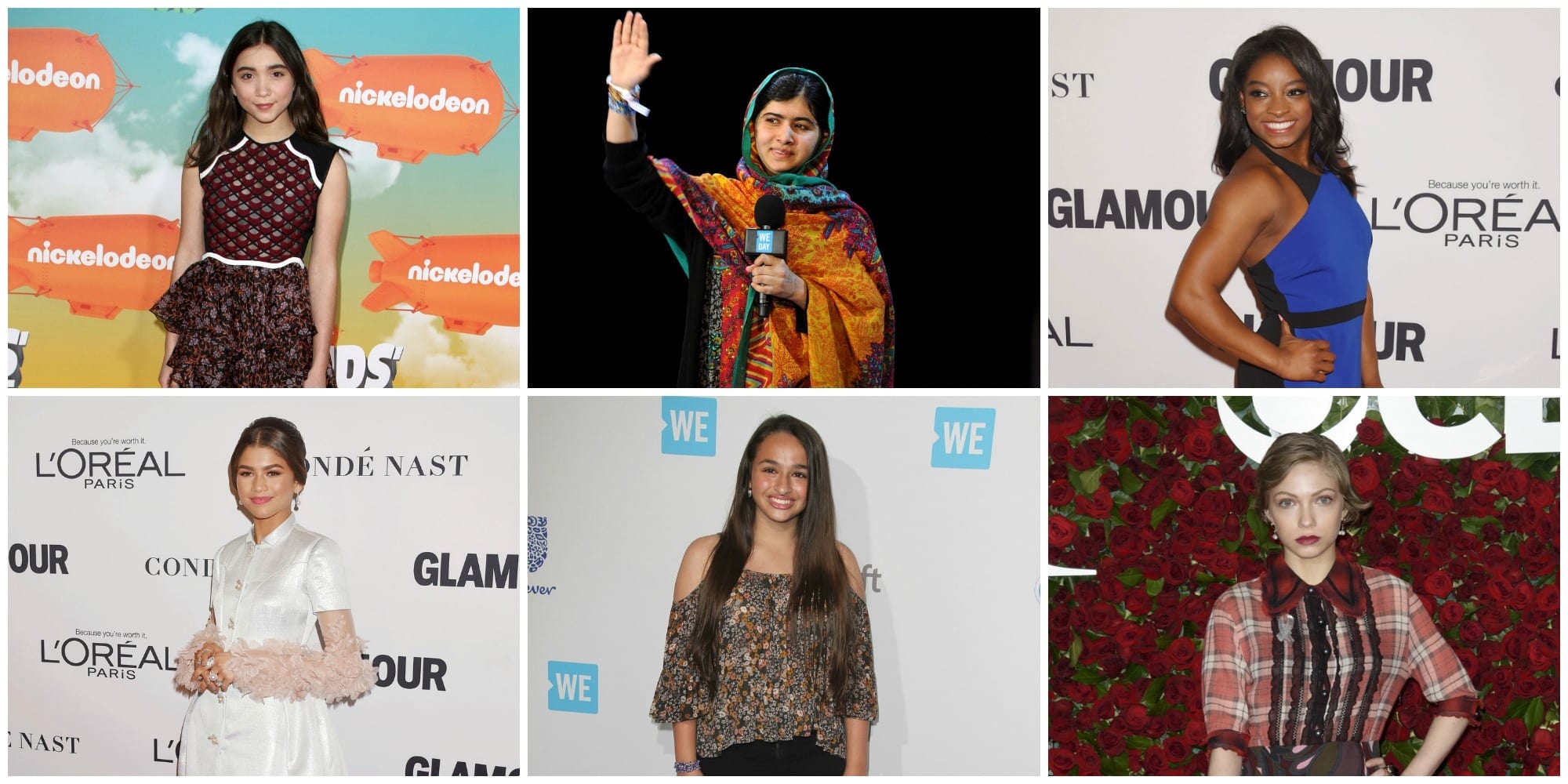 Amazing and inspiring young women: Zendaya, Jazz Jennings, Malala, Simone Biles, Tavi Gevinson, and Rowan Blanchard