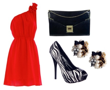 Animal print outfit: Patterned shoes and solid colored dress