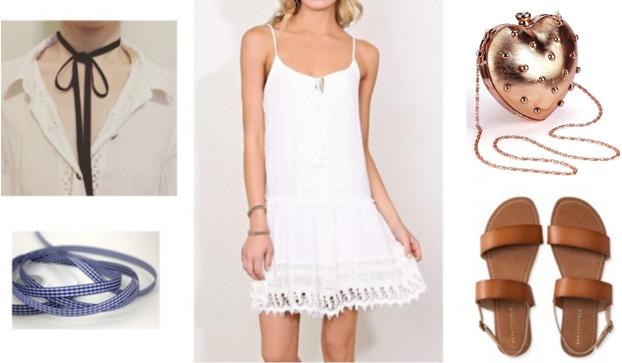 Anime-inspired outfit: AnoHana Menma - white dress, heart clutch, choker, sandals