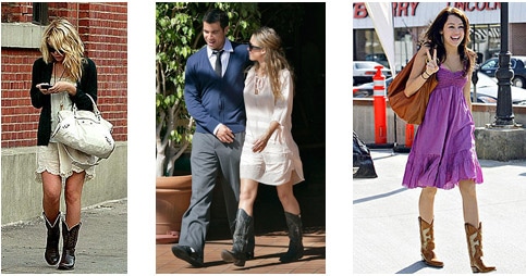 Ashley Olsen, Miley Cyrus and Jessica Alba wearing cowboy boots with dresses