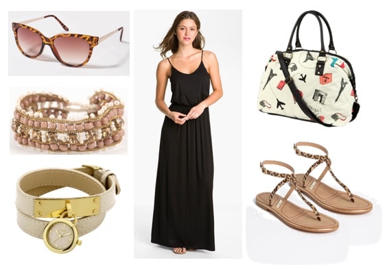 What to wear while touring on vacation: Dress, sandals, watch, bracelet, sandals