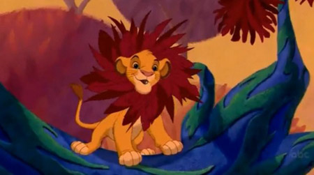 Baby Simba with a leaf mane in Disney's The Lion King