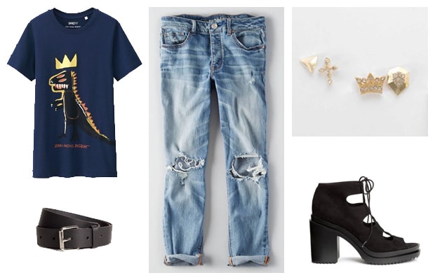 Basquiat graphic tee and boyfriend jeans outfit