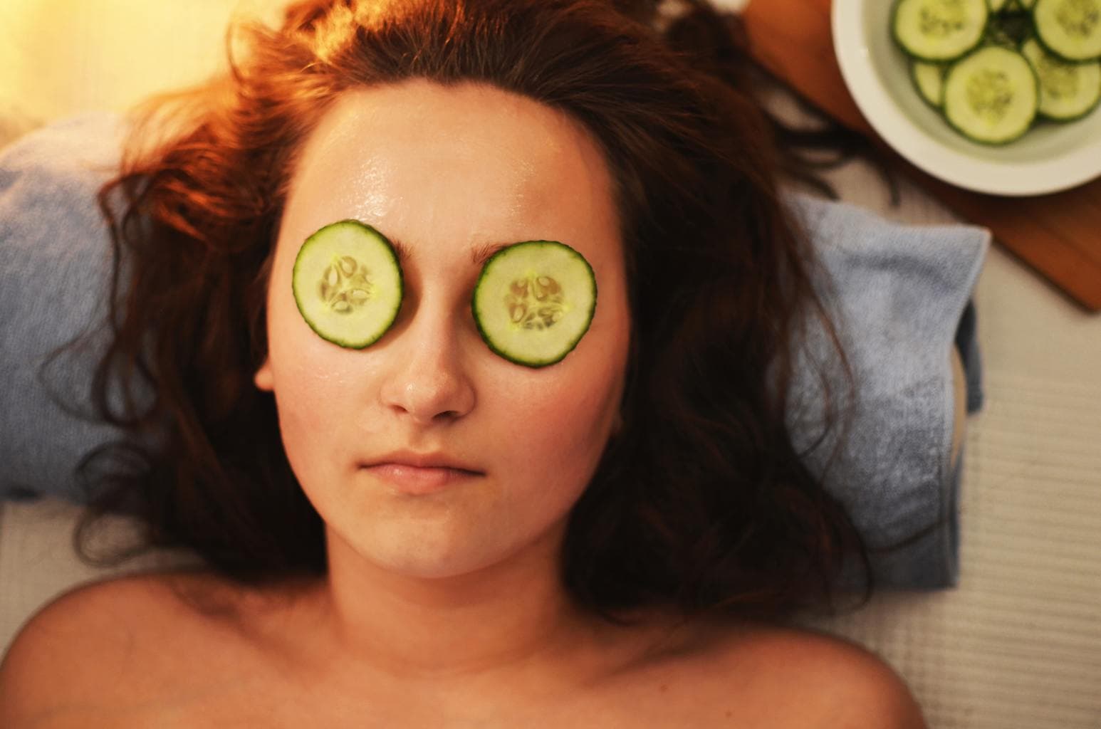 spa, relax, cucumbers, girl