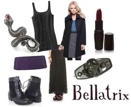 Outfit inspired by Bellatrix Lestrange's style in Harry Potter and the Deathly Hallows Part 1