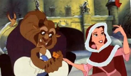 Beauty and the Beast snow scene with Belle and the Beast