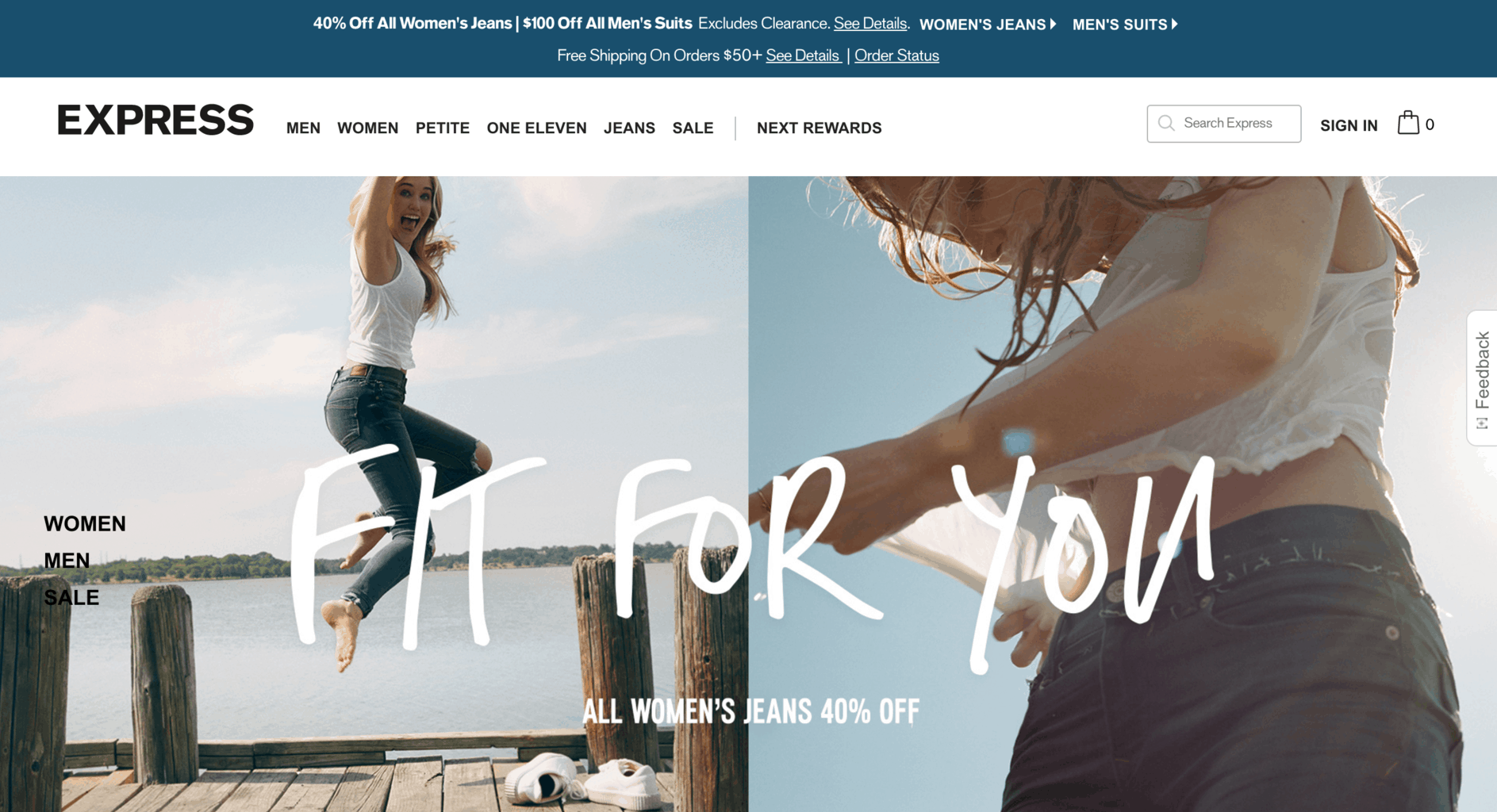 Best affordable fashion and clothing stores: Express (screenshot of Express website)