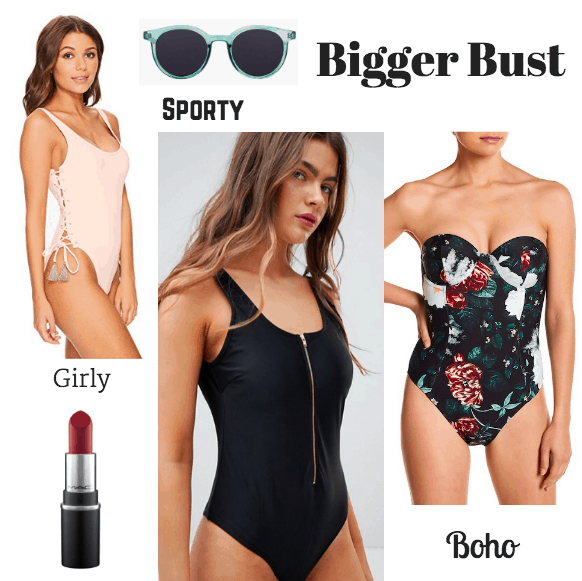 lipstick, sunglasses, zip-front, floral, pink one-piece swimsuits
