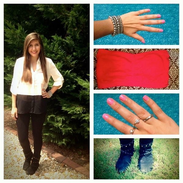 Black and white outfit high low top, jeggings, boots