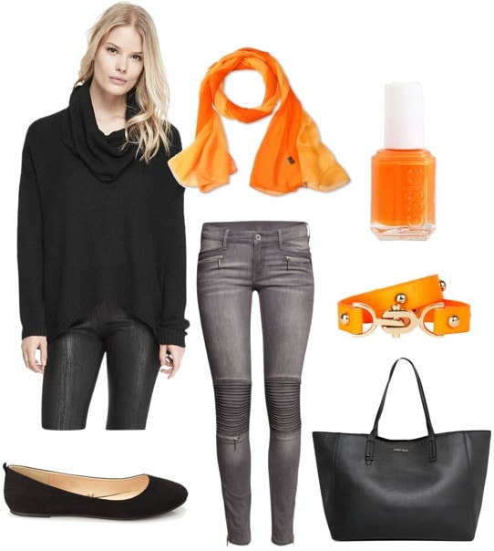 Black cowl neck sweater outfit for day