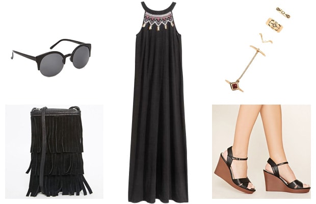 Black embroidered maxi dress spring outfit