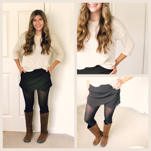 Black skort tan sweater sorel boots