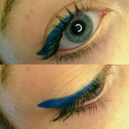 Blue eyeliner tutorial close up