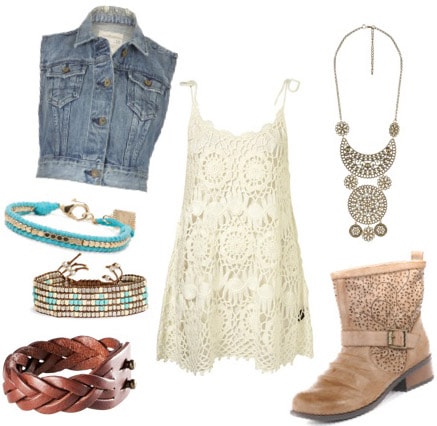 Boho denim vest outfit