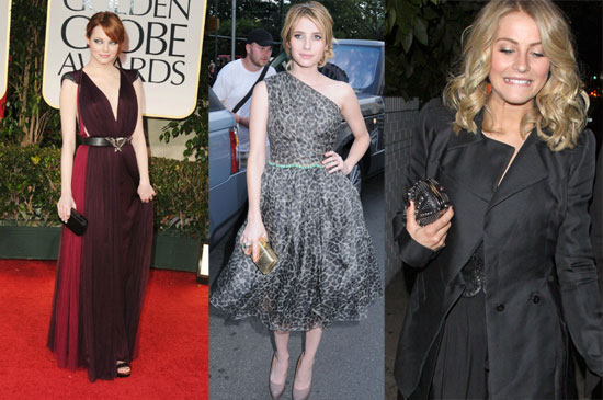 Emma Stone, Emma Roberts, and Julianne Hough rocking the box clutch trend