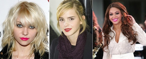 Bright lipstick on Taylor Momsen, Emma Watson, and Beyonce