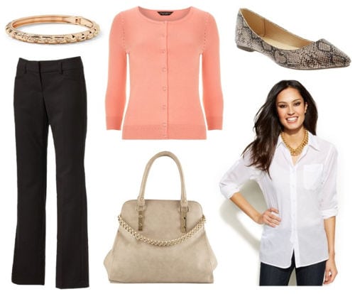 Business casual pants peach cardigan