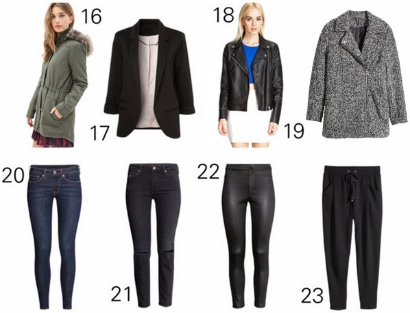 Capsule wardrobe outwear and bottoms