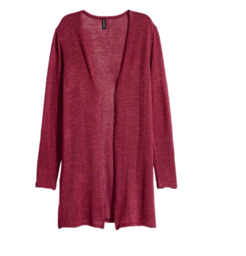 Dark red fine knit cardigan from H&M