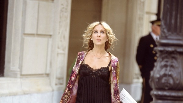 carrie bradshaw in a slip dress