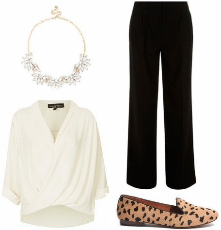 Casual conference outfit white top black trousers