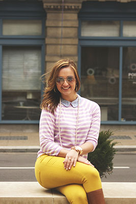 Point Park University style: Striped lavender top with mustard pants