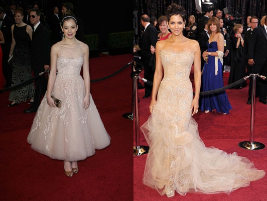 Champagne colored dresses at the 2011 Oscars - Hailee Steinfeld and Halle Berry