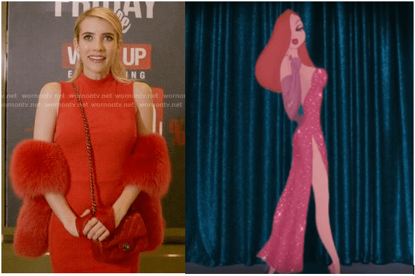 Chanel Oberlin and Jessica Rabbit in red dresses