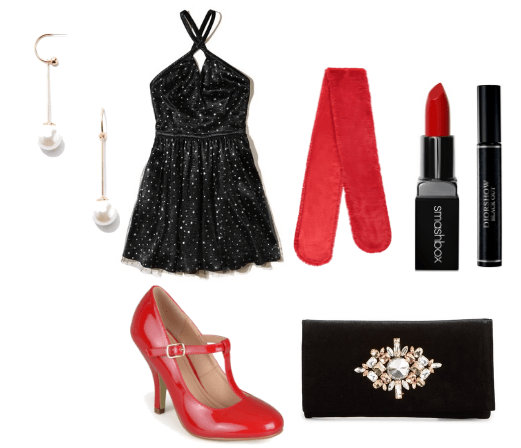 Chanel Oberlin and Jessica Rabbit classy night out outfit with black dress