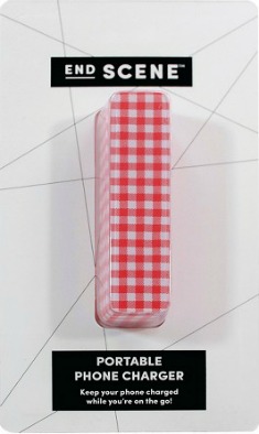 Gingham printed portable charger