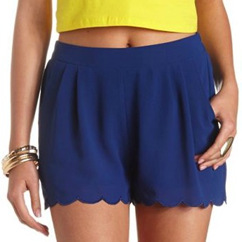 Charlotte russe scalloped chiffon high waisted shorts