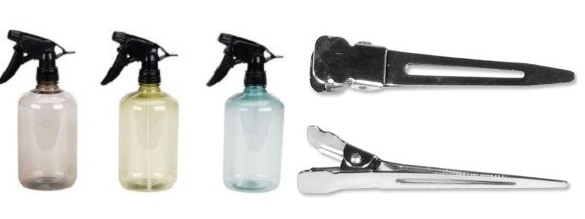 Spray Bottles and Hair Clips for sectioning