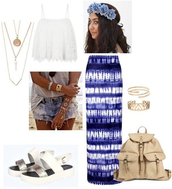 Cochella look: maxi skirt and crop top