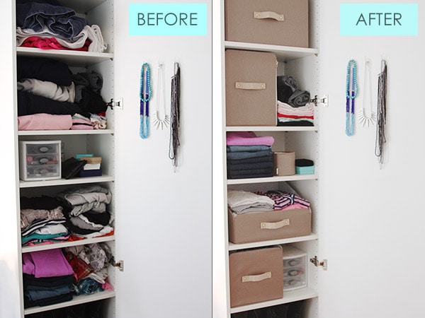 College closet organizing before after