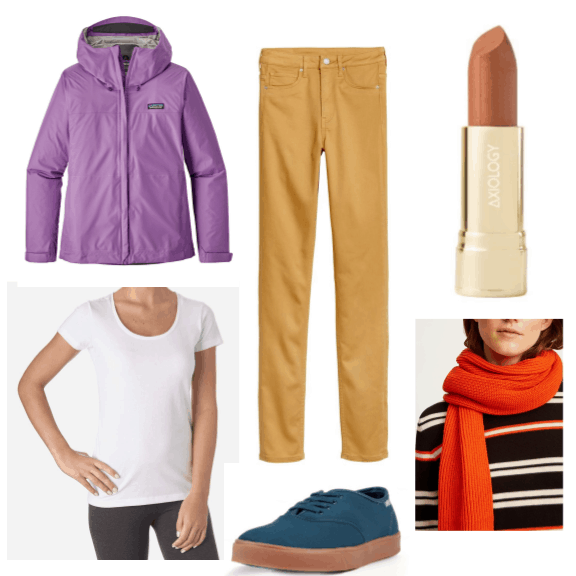 An outfit featuring multiple colors from sustainable brands