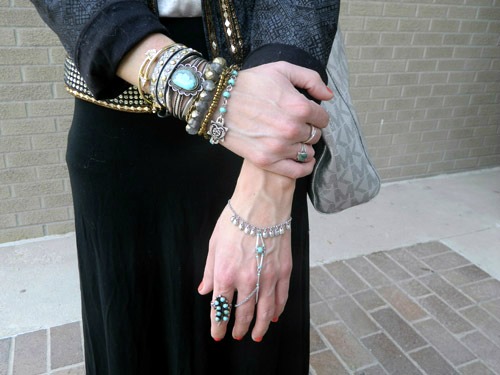 College fashion trend layered bracelets