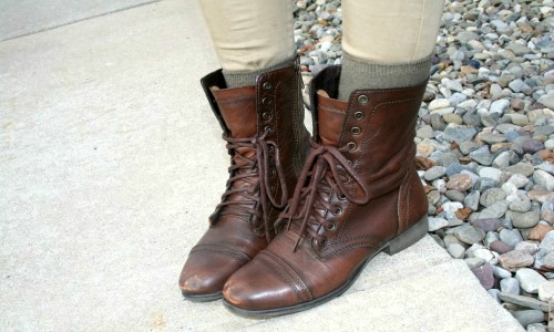 College footwear trend brown combat boots