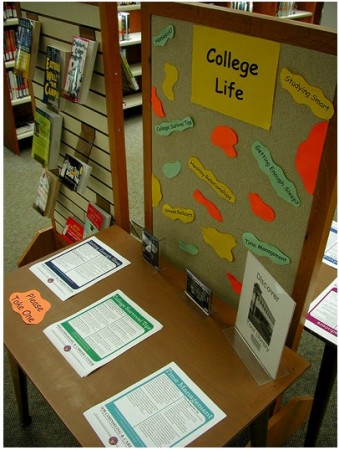 board with flyers and helpful tips about college life
