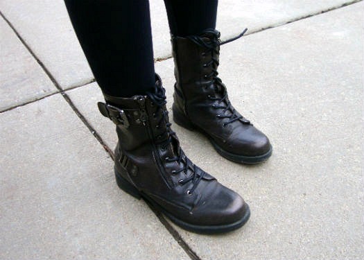 College student in combat boots