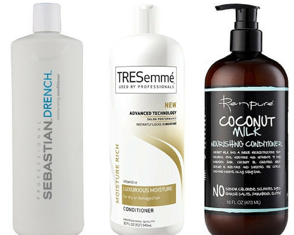 Best conditioners for curly hair: Sebastian Drench Conditioner, Tresemme Luxurious Moisture conditioner, Renpure Coconut Milk conditioner