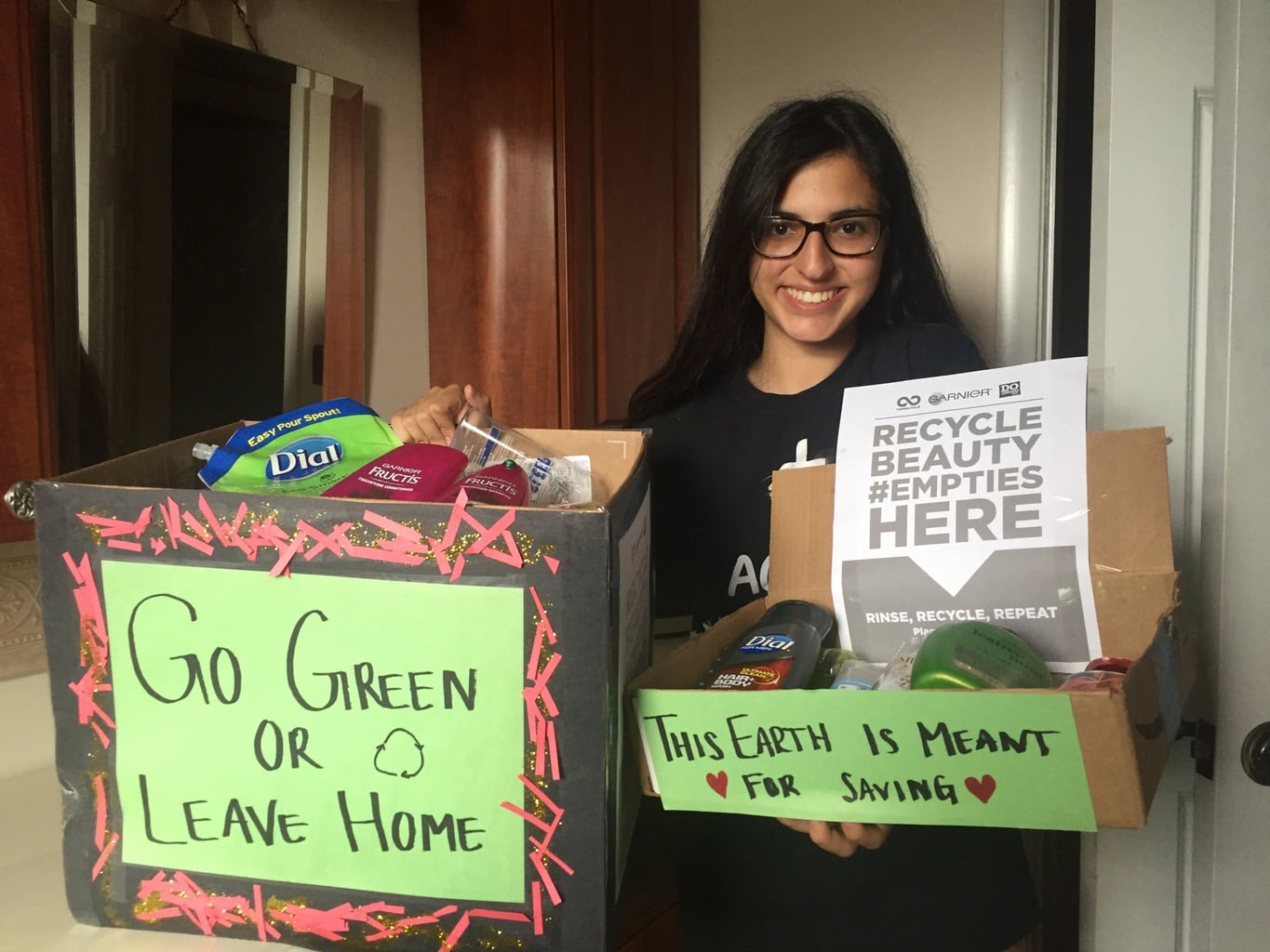 Student who made a recycling bin